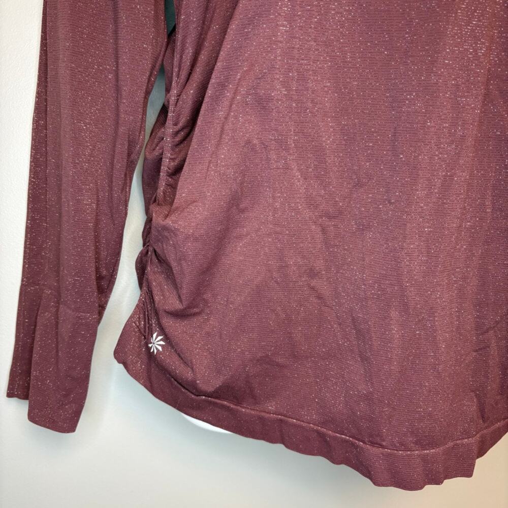Athleta Speedlight Glow Top Wine Burgundy‎ Glitzy Long Sleeve Athleisure Sz L - Picture 3 of 5